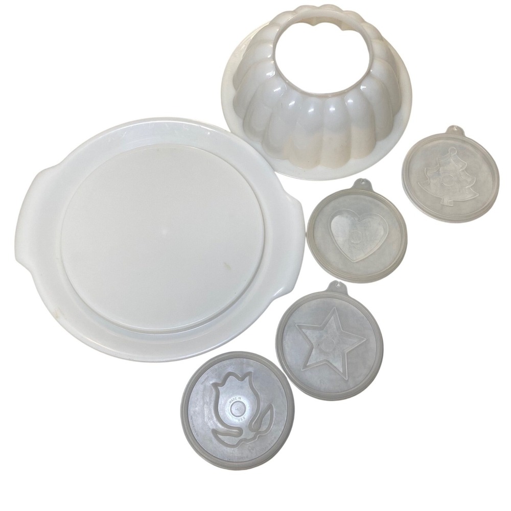 Vintage Tupperware Jel-N-Serve Mold 1204-4 Tray & 4 Decorative Seals Set